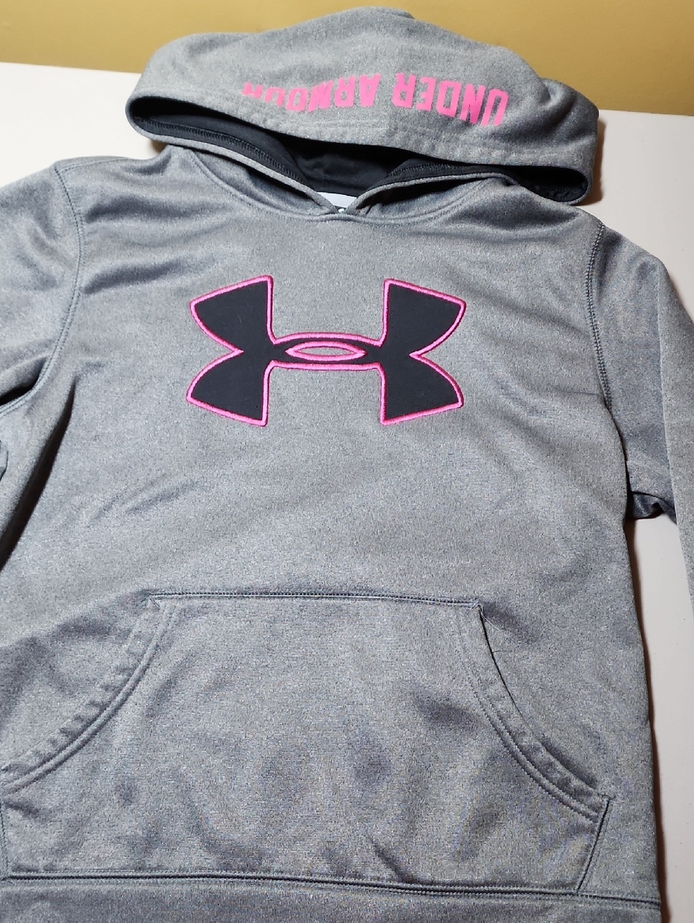 Under Armour Youth Gray Hoodie with Black and Pink Logo